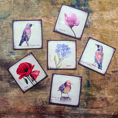 6 db-os mágnes csomag - képzelt madarak és virágok | Magnet package, 6 pcs - Imagninary birds and flowers