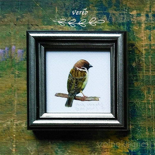 Mezei veréb, keretezett mininyomat | Tree Sparrow, Framed Mini Giclée Art Print