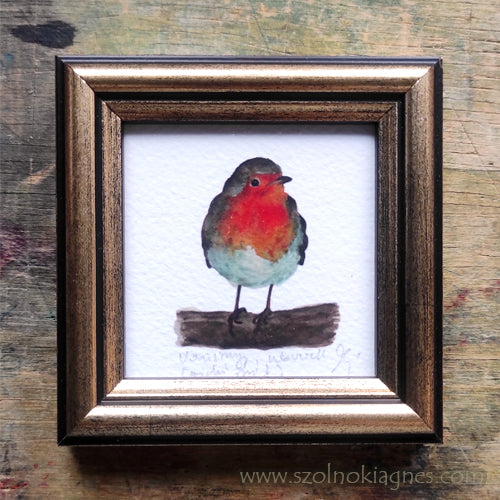 Vörösbegy, keretezett mininyomat | Robin, Framed Mini Giclée Art Print